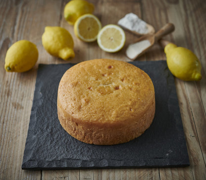 8 inch lemon cake ready for decorating 