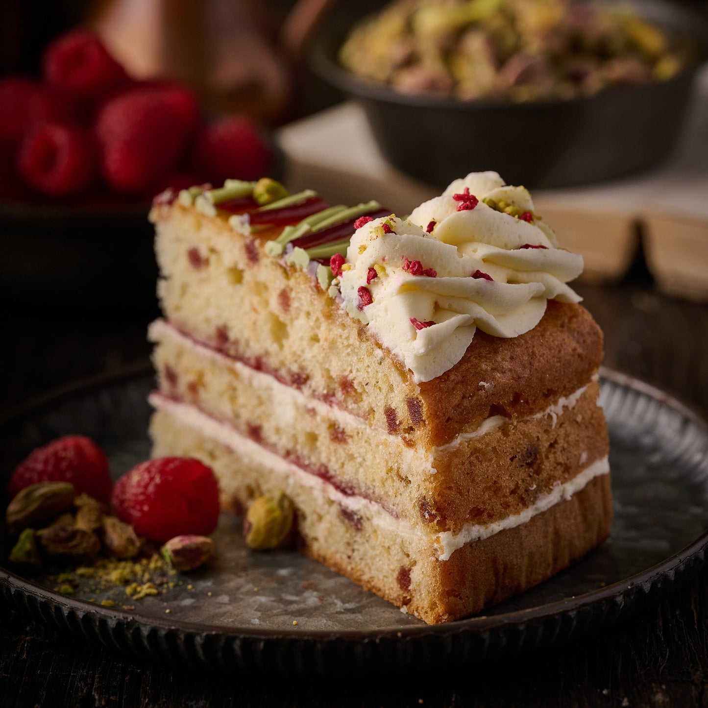 Rose, Raspberry & Pistachio Cake- 10 Inch