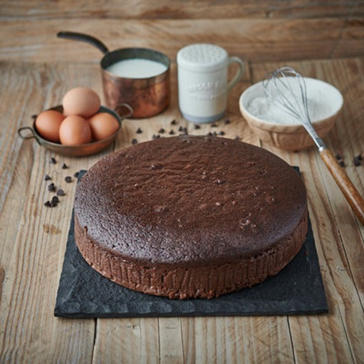 12 inch round chocolate sponge cake ready to decorate