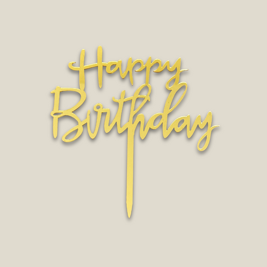 Happy Birthday Cake Topper- Gold